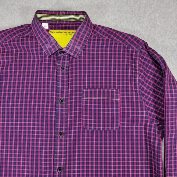 Descendent of Thieves Shirt Mens XL Purple Plaid Button Down Limited Edition - Picture 3 of 10
